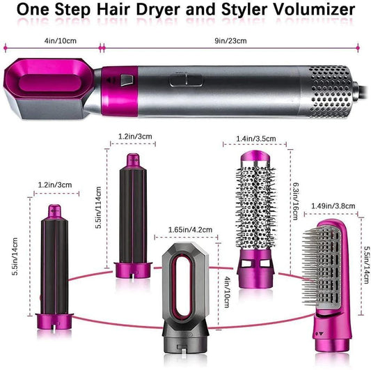 HAIRMASTER 5 in 1 Multifunctional Hair Dryer Styling Tool, Detachable 5-in-1 Multi-Head Hot Air Comb, The Negative Ion Automatic Suction Hair Curler