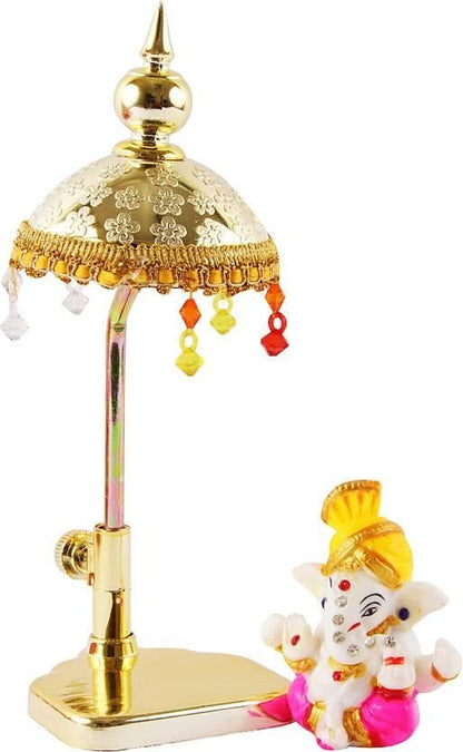 001 Exquisite Marble Ganesh with Umbrella Elegant Idol Decorative Showpiece - 20 cm  (Polyresin, Multicolor)