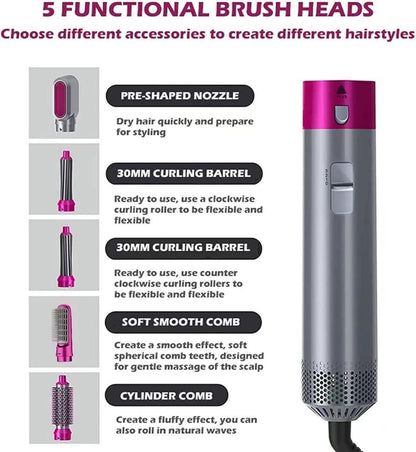 HAIRMASTER 5 in 1 Multifunctional Hair Dryer Styling Tool, Detachable 5-in-1 Multi-Head Hot Air Comb, The Negative Ion Automatic Suction Hair Curler