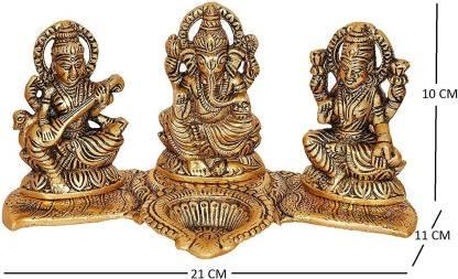001 Sri Lakshmi Ganesh Saraswati Idol with Deepak Showpiece Design Gold Plated