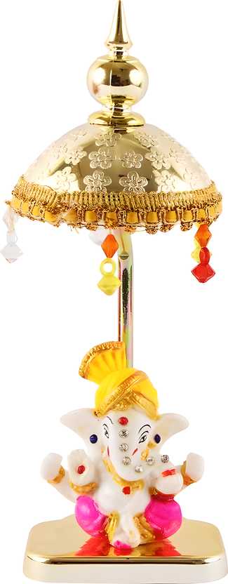 001 Exquisite Marble Ganesh with Umbrella Elegant Idol Decorative Showpiece - 20 cm  (Polyresin, Multicolor)