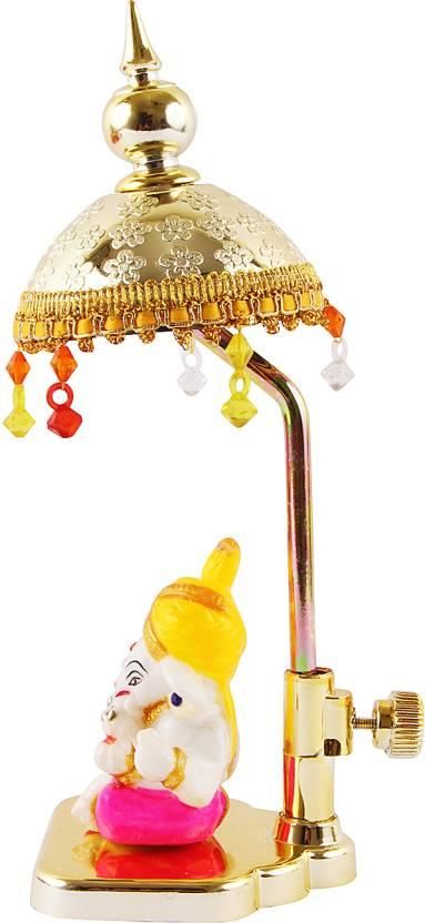 001 Exquisite Marble Ganesh with Umbrella Elegant Idol Decorative Showpiece - 20 cm  (Polyresin, Multicolor)